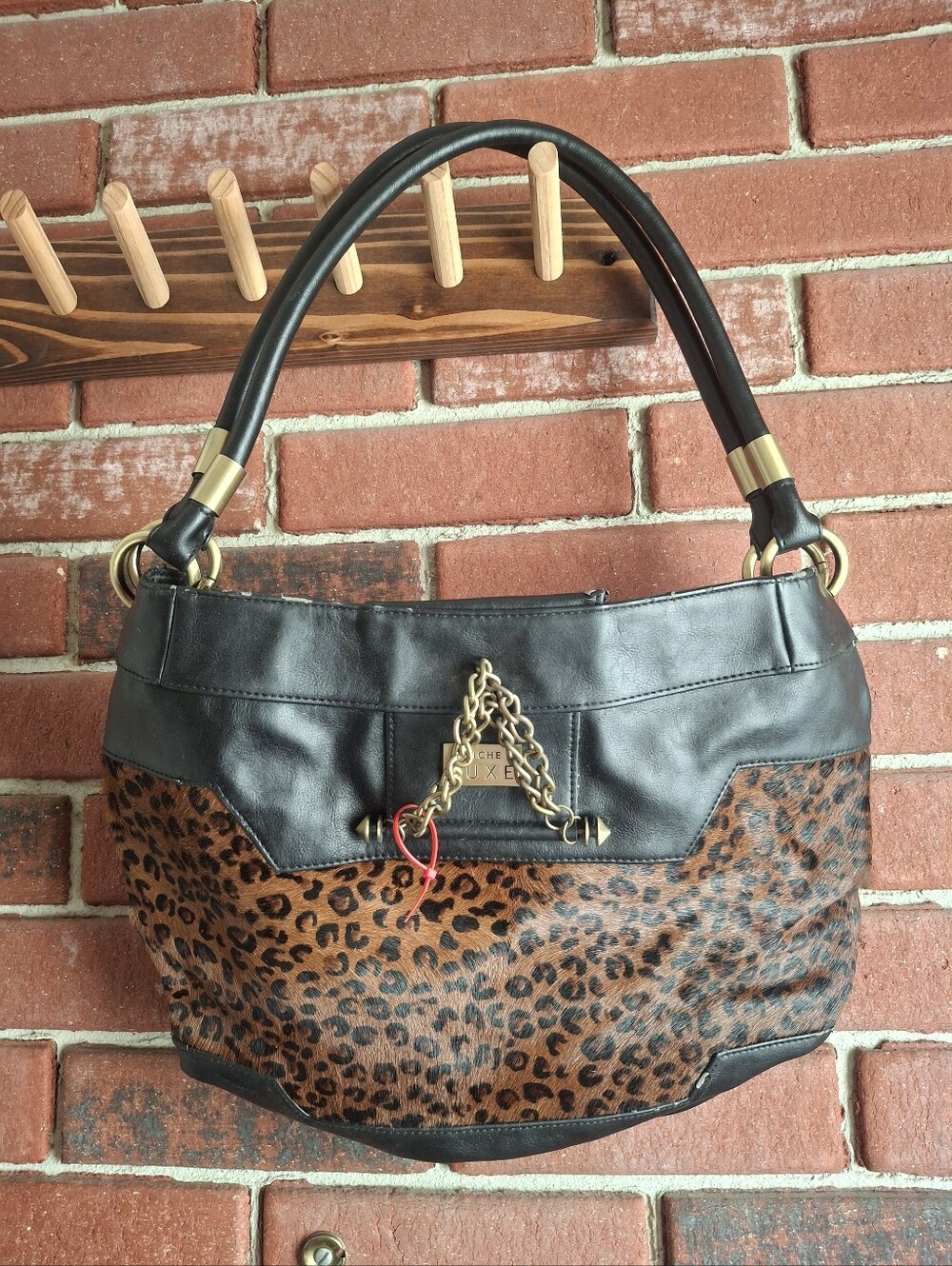 Miche black and leopard print handbag